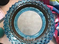 Antique Rayo Hanging Oil Lamp Blue Hobnail Shade (Rayo By Bradley & Hubbard)
