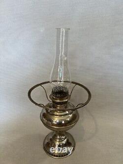 Antique Rayo Nickel Plated Oil Lamp withOpal Glass Shade, 21 Tall, 11 1/2 Wide