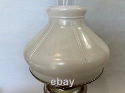 Antique Rayo Nickel Plated Oil Lamp withOpal Glass Shade, 21 Tall, 11 1/2 Wide