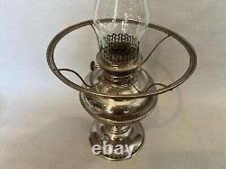 Antique Rayo Nickel Plated Oil Lamp withOpal Glass Shade, 21 Tall, 11 1/2 Wide