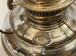 Antique Rayo Nickel Plated Oil Lamp withOpal Glass Shade, 21 Tall, 11 1/2 Wide