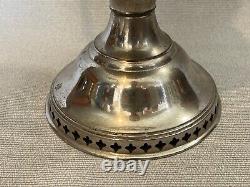 Antique Rayo Nickel Plated Oil Lamp withOpal Glass Shade, 21 Tall, 11 1/2 Wide