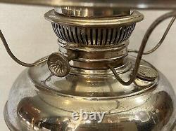 Antique Rayo Nickel Plated Oil Lamp withOpal Glass Shade, 21 Tall, 11 1/2 Wide