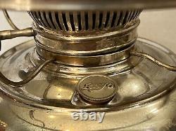 Antique Rayo Nickel Plated Oil Lamp withOpal Glass Shade, 21 Tall, 11 1/2 Wide