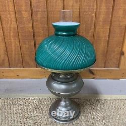 Antique Rayo Oil Kerosene Lamp Green Cased Glass Shade Center Draft Wick. V280