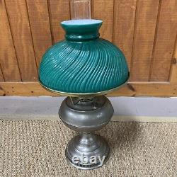 Antique Rayo Oil Kerosene Lamp Green Cased Glass Shade Center Draft Wick. V280