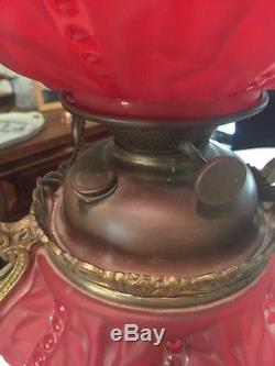 Antique Red Cranberry Glass Victorian Oil Lamp