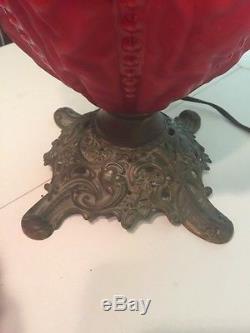Antique Red Cranberry Glass Victorian Oil Lamp