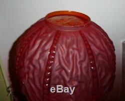 Antique Red Satin Bead And Drape Gwtw Banquet Oil Lamp