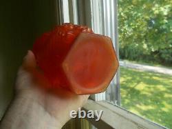 Antique Red Satin Glass 6 Sided Oil Lamp With Matching Red Satin Tulip Shade