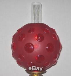 Antique Red Satin Glass Banquet Oil Lamp (bullseye Pattern)