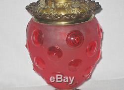 Antique Red Satin Glass Banquet Oil Lamp (bullseye Pattern)