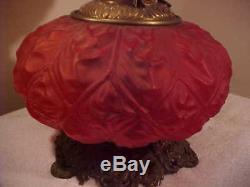 Antique Red Satin Glass Gone With The Wind Lamp Original Oil, 1890's Fabulous