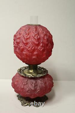 Antique Red Satin Glass Gone with the Wind Oil Lamp