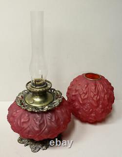 Antique Red Satin Glass Gone with the Wind Oil Lamp