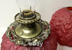 Antique Red Satin Glass Gone with the Wind Oil Lamp