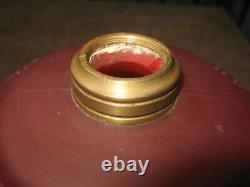 Antique Red Satin Glass Oil Lamp Base Chrysanthemum Pattern PITTSBURG