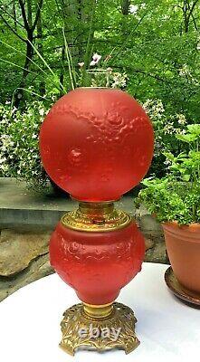 Antique Red Satin Ribbons and Roses aka Ruffles and Roses GWTW Pittsburgh Lamp