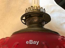 Antique Regal Iris Pattern Gone With The Wind Oil Lamp Ruby Red- Electrified