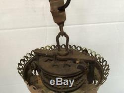 Antique Retractable 1880's Victorian Climax Hanging Oil Library Parlor Lamp