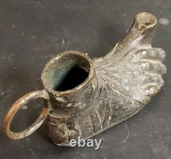Antique Roman Foot Oil Lamp Rush Lamp Miniature