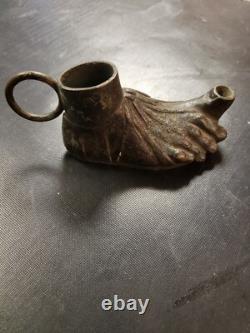 Antique Roman Foot Oil Lamp Rush Lamp Miniature