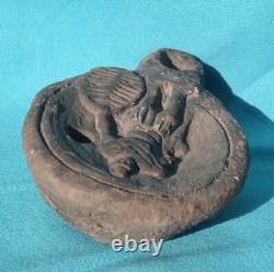 Antique Roman Oillamp Pompei With Man With Shield On Top Archeological Find