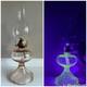 Antique Rose Pink Manganese Glass Oil Lamp WithFloral Etched Glass Chimney 17.5