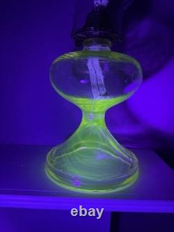 Antique Rose Pink Manganese Glass Oil Lamp WithFloral Etched Glass Chimney 17.5