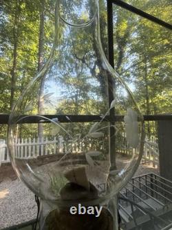 Antique Rose Pink Manganese Glass Oil Lamp WithFloral Etched Glass Chimney 17.5