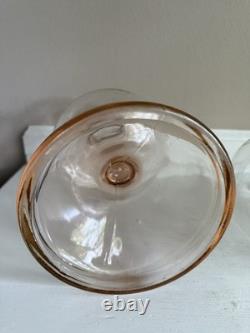 Antique Rose Pink Manganese Glass Oil Lamp WithFloral Etched Glass Chimney 17.5