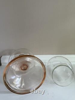 Antique Rose Pink Manganese Glass Oil Lamp WithFloral Etched Glass Chimney 17.5