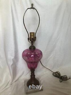 Antique Ruby Cut To Clear Electrified /Converted Oil Lamp withMarble Base