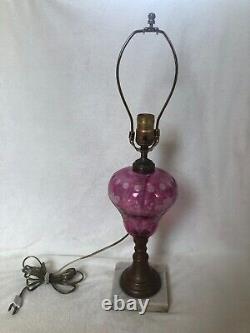 Antique Ruby Cut To Clear Electrified /Converted Oil Lamp withMarble Base