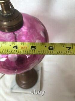 Antique Ruby Cut To Clear Electrified /Converted Oil Lamp withMarble Base