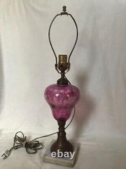 Antique Ruby Cut To Clear Electrified /Converted Oil Lamp withMarble Base