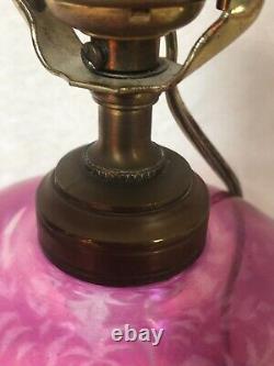 Antique Ruby Cut To Clear Electrified /Converted Oil Lamp withMarble Base