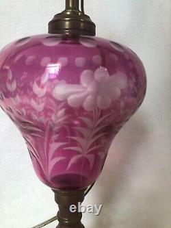 Antique Ruby Cut To Clear Electrified /Converted Oil Lamp withMarble Base