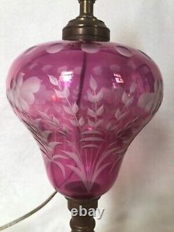 Antique Ruby Cut To Clear Electrified /Converted Oil Lamp withMarble Base