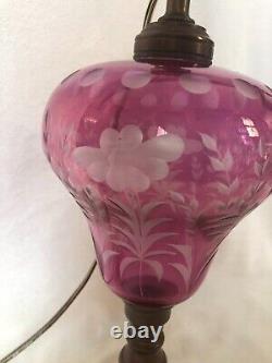 Antique Ruby Cut To Clear Electrified /Converted Oil Lamp withMarble Base