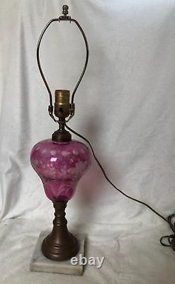 Antique Ruby Cut To Clear Electrified /Converted Oil Lamp withMarble Base