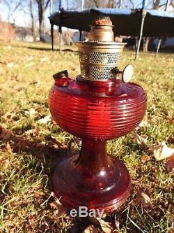 Antique Ruby Red Aladdin Nu-Type Model B Beehive Oil Lamp AWESOME Color