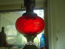 Antique Ruby Red Glass Oil Lamp Gorham Silver Plated Base Thomaston, Ct Burner