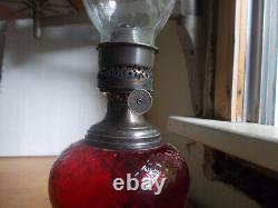 Antique Ruby Red Glass Oil Lamp Gorham Silver Plated Base Thomaston, Ct Burner