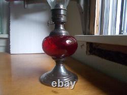 Antique Ruby Red Glass Oil Lamp Gorham Silver Plated Base Thomaston, Ct Burner