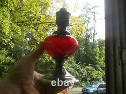 Antique Ruby Red Glass Oil Lamp Gorham Silver Plated Base Thomaston, Ct Burner