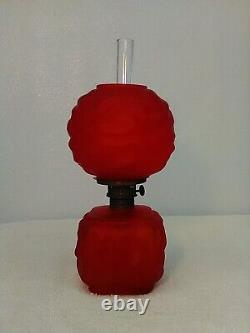 Antique Ruby Red Satin Glass 9 3/4 Miniature Oil Kerosene Lamp Drape Pattern