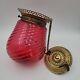 Antique Ruby Red Swirl Glass Round Bell Shade Hall Parlor Hanging Oil Lamp