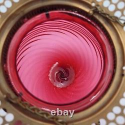 Antique Ruby Red Swirl Glass Round Bell Shade Hall Parlor Hanging Oil Lamp
