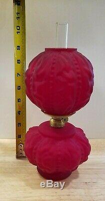 Antique Ruby Satin Glass GWTW (Gone With The Wind) Oil Lamp